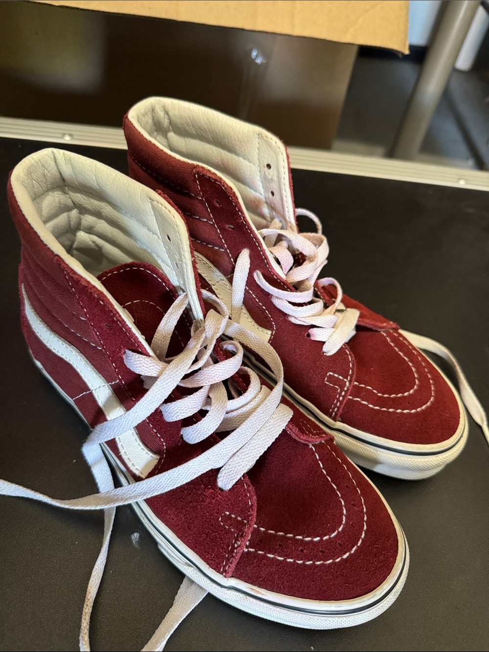Vans Burgundy and White Sk8-Hi Suede High-Top Sneakers unisex